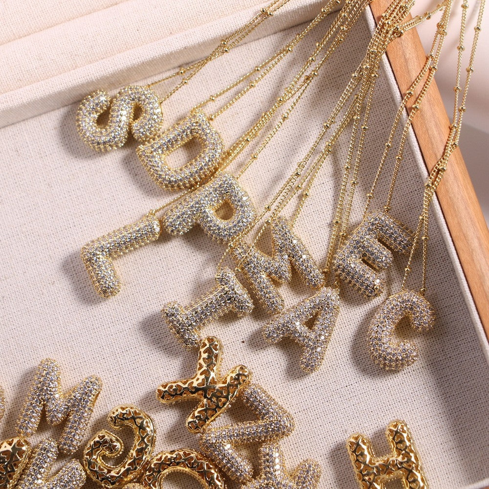 Korean Style Gold Plated Zircon Letter Pendant Necklace