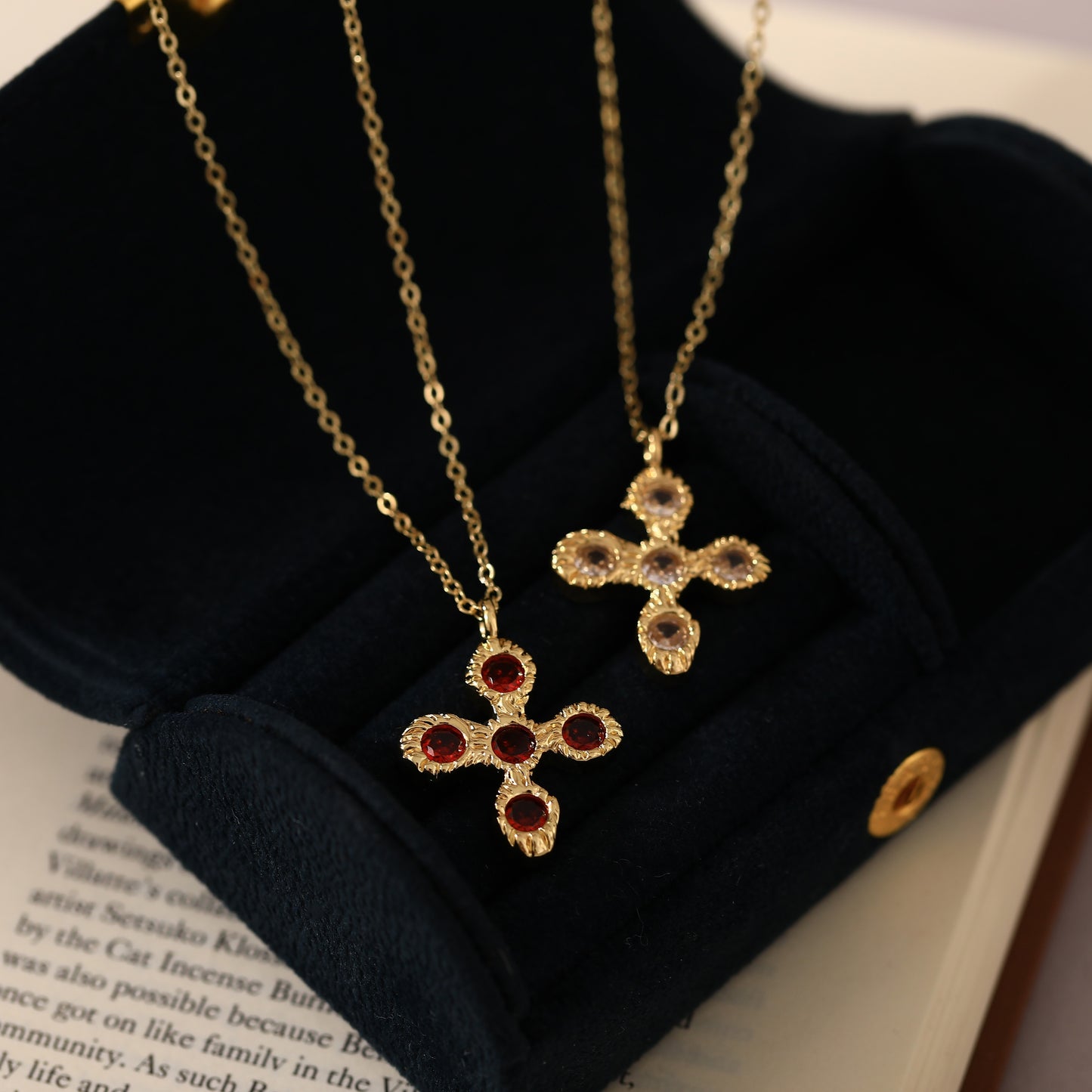 Copper Gold Plated Cross Rhinestone Pendant Necklace for Halloween