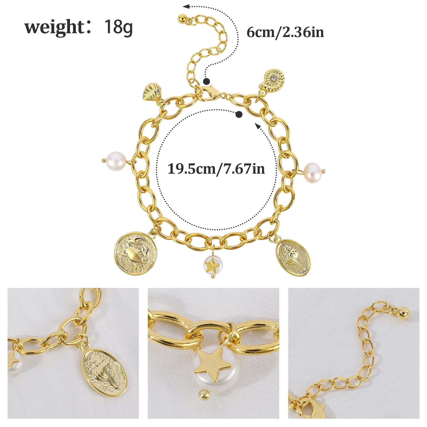 Copper Gold Plated Zircon Conch Shell Bracelet for Women