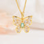 Copper Inlay Butterfly Pendant Necklace with Colorful Marquise Zirconia