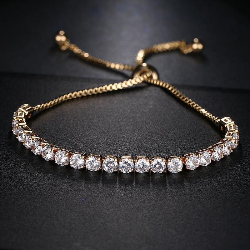 Copper Inlay Geometric Crystal Zircon Adjustable Bracelet for Women