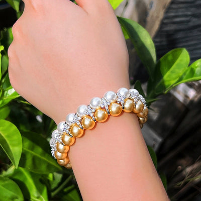 Copper Inlay Multicolor Pearl Zircon Bracelet - Korean Double Pearl Design for Banquet Evening Wear