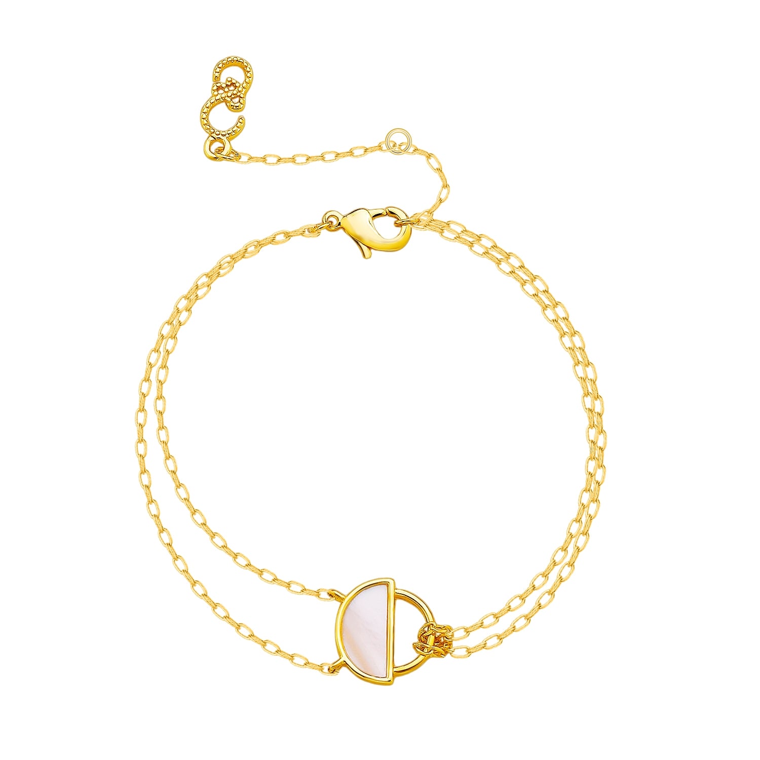 14K Gold Plated Geometric Shell & Mother-of-Pearl Flower Bracelet with Zircon and Diamond Cut-Out Design