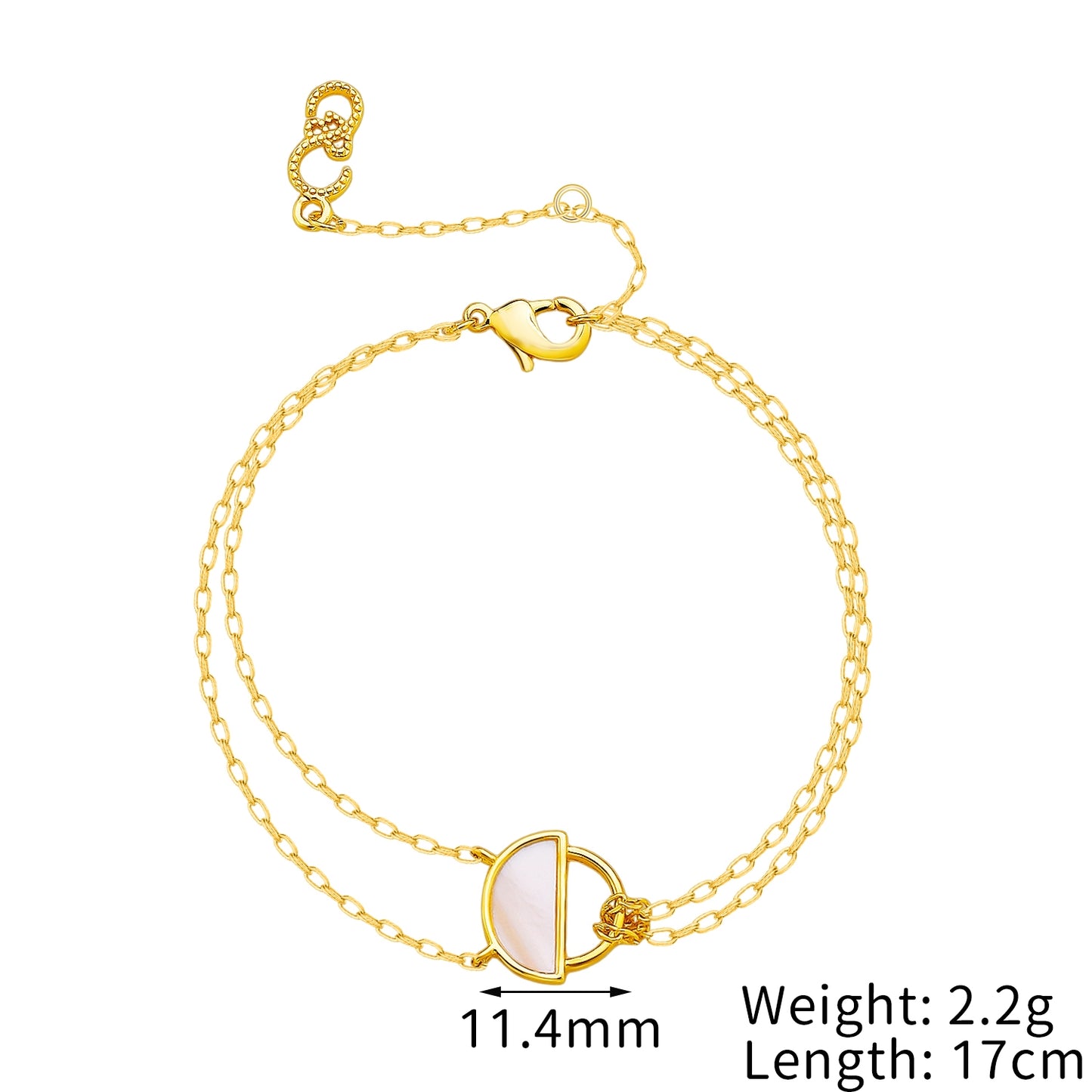 14K Gold Plated Geometric Shell & Mother-of-Pearl Flower Bracelet with Zircon and Diamond Cut-Out Design