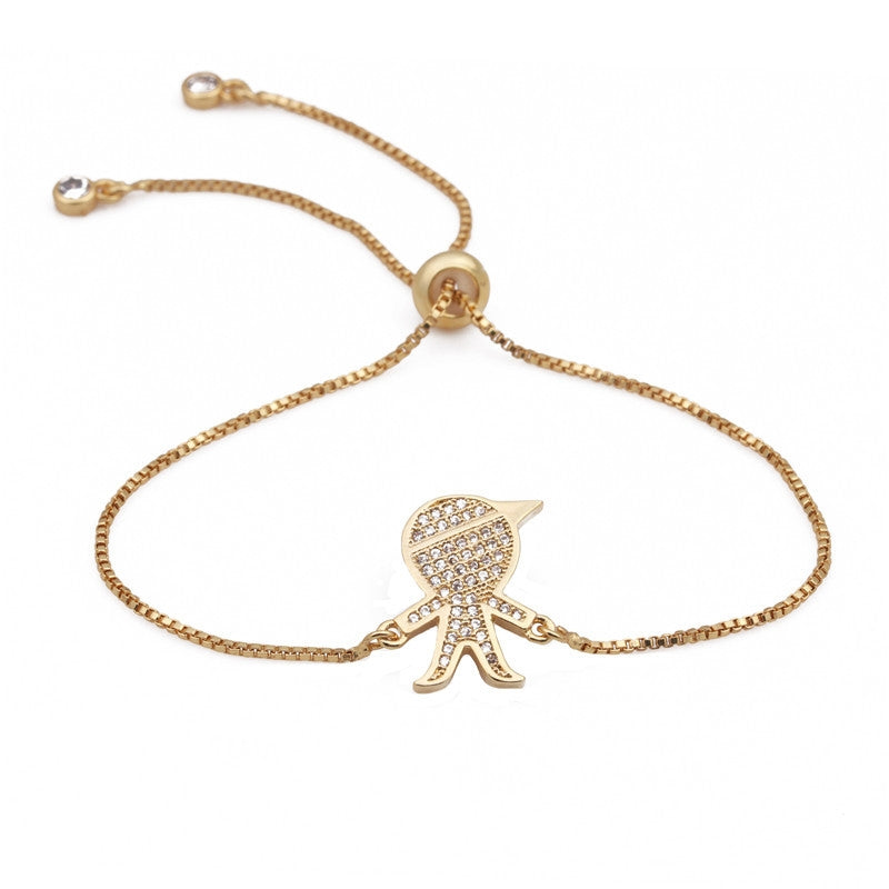 Adjustable Geometric Zirconia Gold Plated Bracelet for Girls and Boys