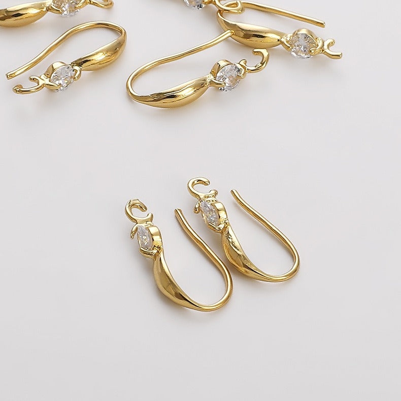 14K Gold Plated Large Zircon Hoop Earrings - Handmade DIY Jewelry Accessories