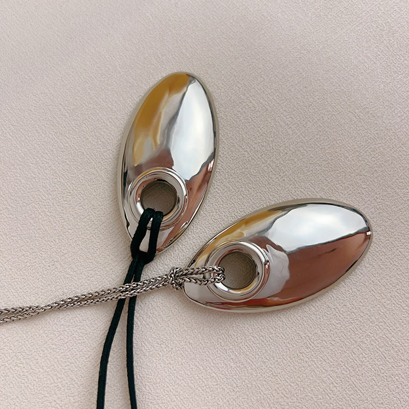 Silver Plated Geometric Teardrop Pendant Necklace - Minimalist Vintage Style