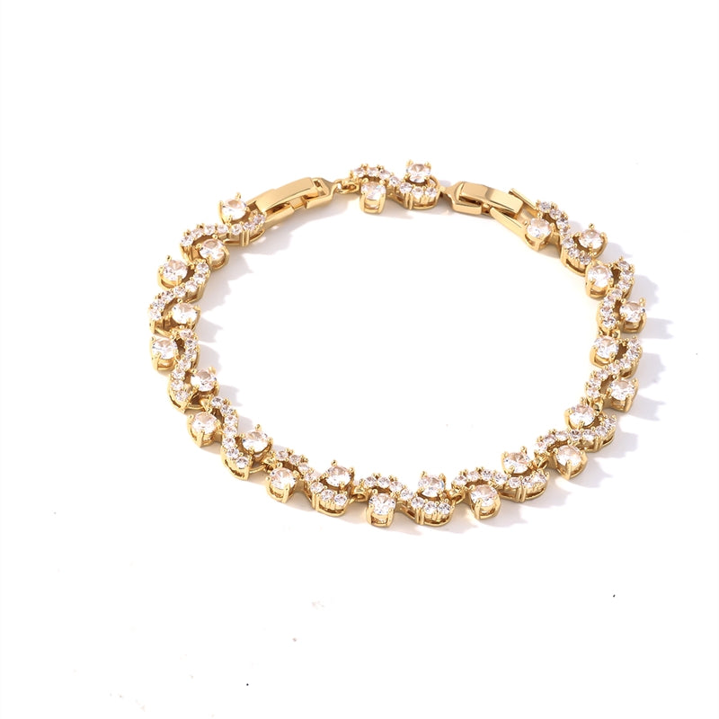 Gold Plated Geometric Zircon Bracelet with Round Inlay Design