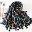 Classic Blue Leopard Cotton Linen Scarf Shawl for Women