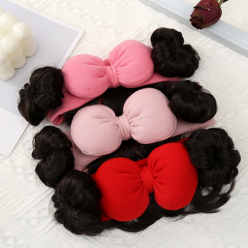 Newborn Baby Bow Hairband with Fontanelle Support and Wig Design