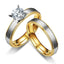 Couple Rhinestone Stainless Steel Matte Gold Zircon Rings