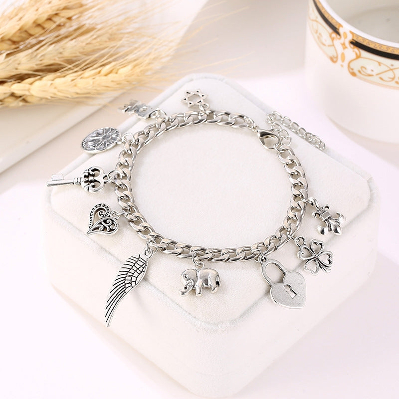 Creative Alloy Retro Ethnic Style Ladies Bracelet with Wings, Key, Love Letter, and Elephant Charms