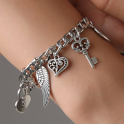 Creative Alloy Retro Ethnic Style Ladies Bracelet with Wings, Key, Love Letter, and Elephant Charms