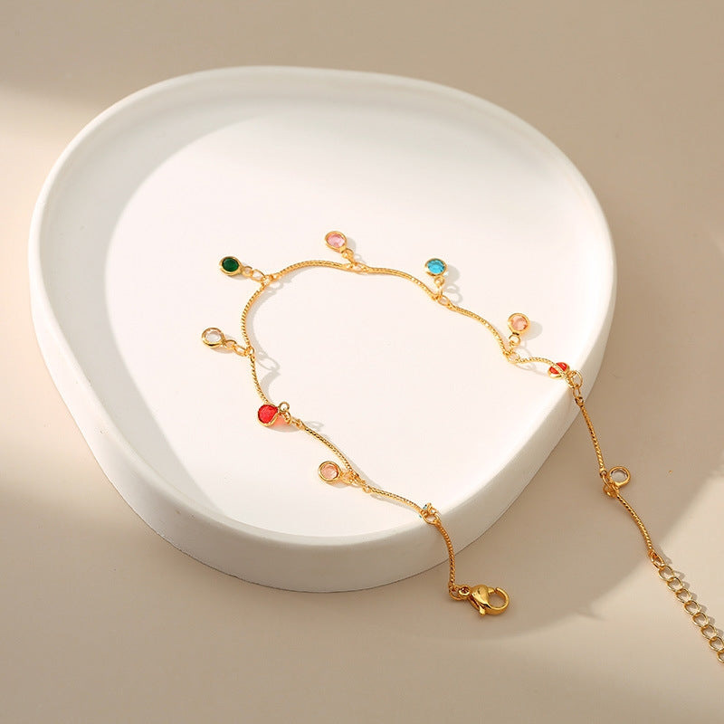 Creative 18k Gold-plated Colorful Zircon Pendant Handmade Chain Anklet