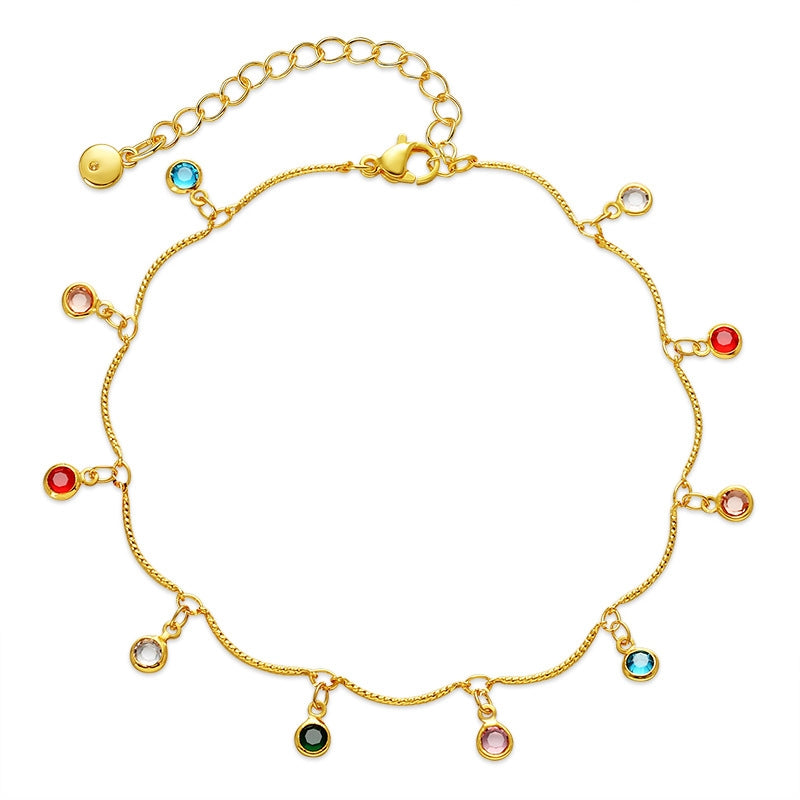 Creative 18k Gold-plated Colorful Zircon Pendant Handmade Chain Anklet