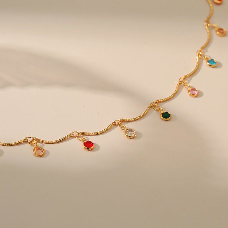 Creative 18k Gold-plated Colorful Zircon Pendant Handmade Chain Anklet