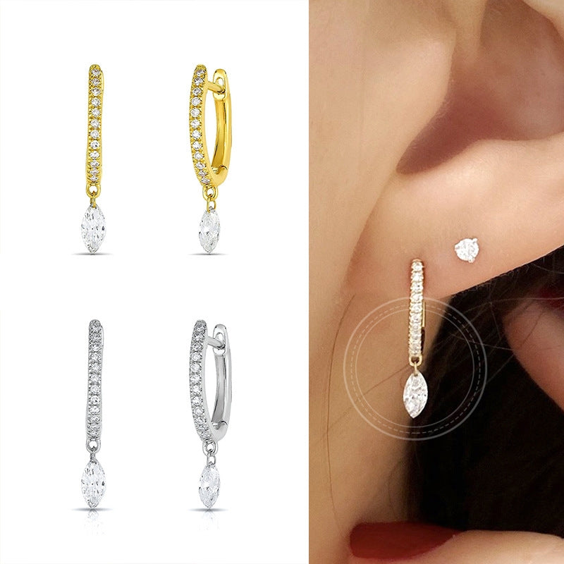 Creative Geometric Zircon Drop Earrings with S925 Silver Needle