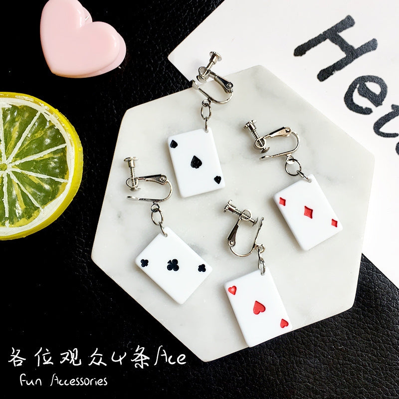 Creative Playing Card Cute Earrings for Girls - Clip-On Style