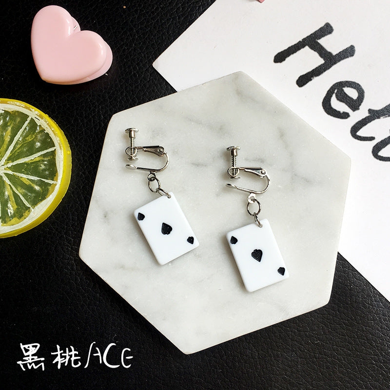 Creative Playing Card Cute Earrings for Girls - Clip-On Style