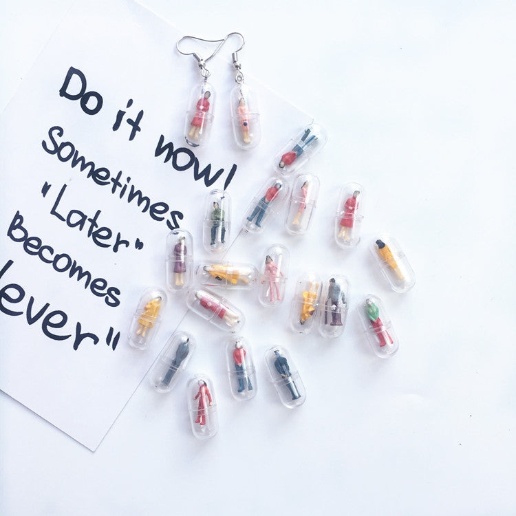 Creative Handmade Capsule Cartoon Translucent Ear Clip Earrings