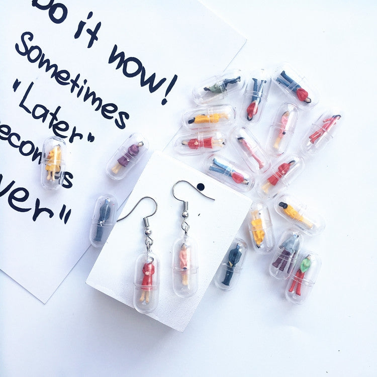 Creative Handmade Capsule Cartoon Translucent Ear Clip Earrings