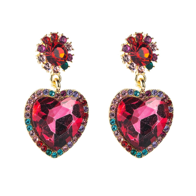 Creative Rhinestone Heart-shaped Alloy Earrings for Women