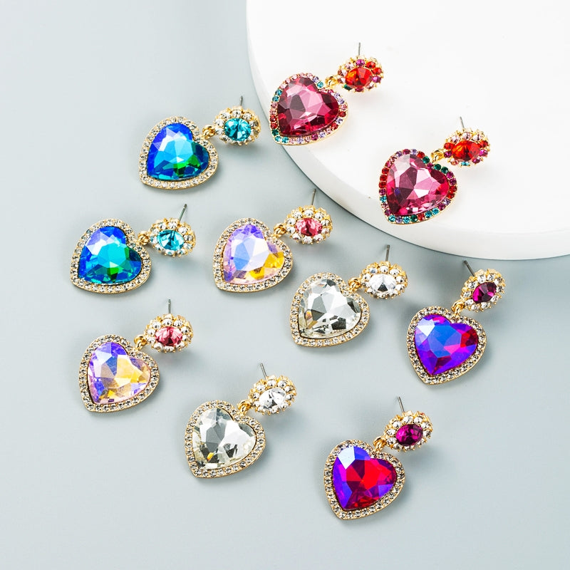 Creative Rhinestone Heart-shaped Alloy Earrings for Women