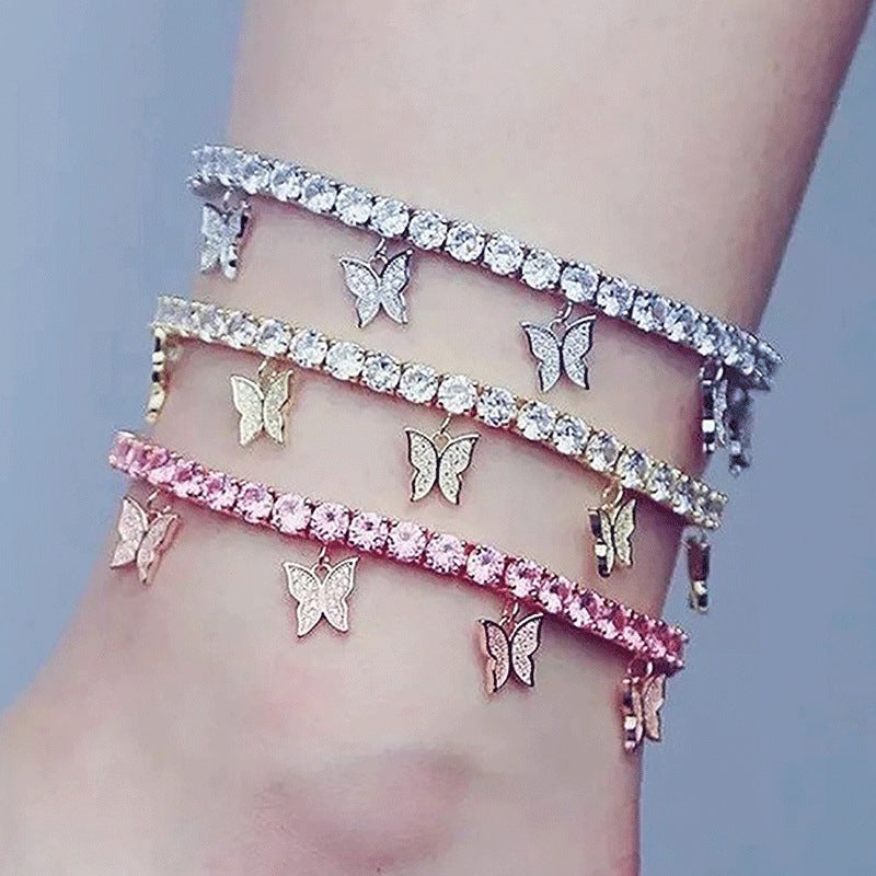 Creative Rhinestone Butterfly Tassel Anklet Fashion Beach Jewelry