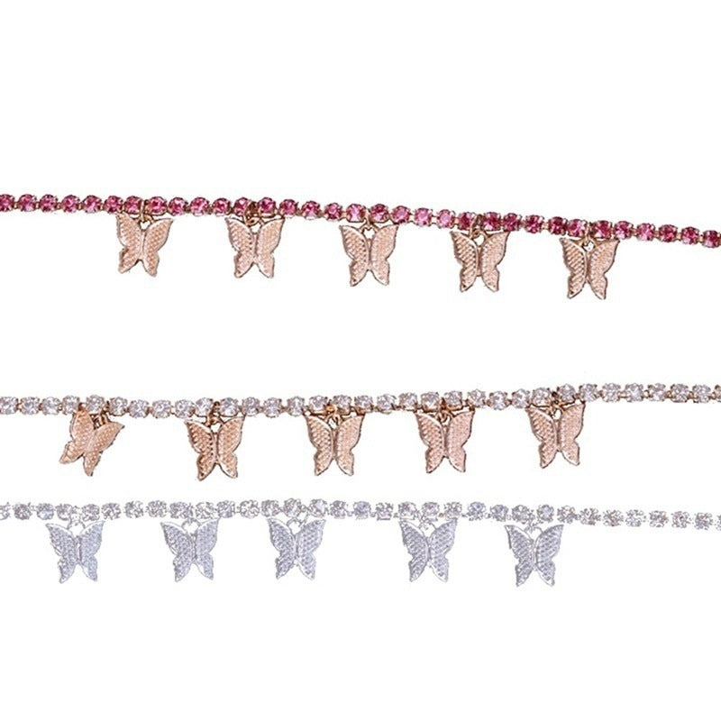 Creative Rhinestone Butterfly Tassel Anklet Fashion Beach Jewelry