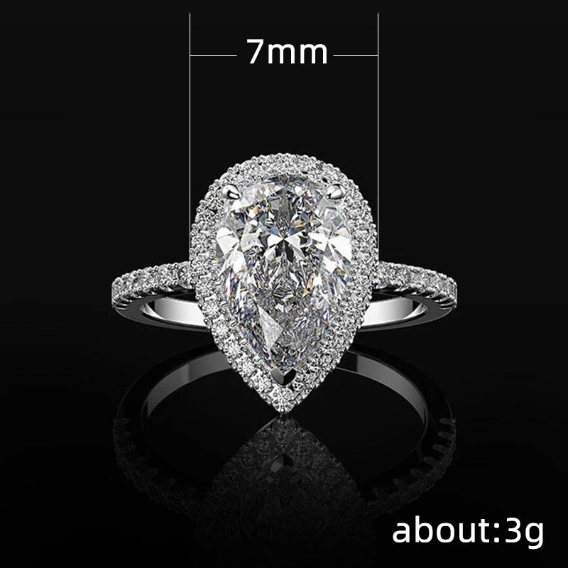 Creative Sparkling Teardrop Zircon Copper Wedding Ring for Women