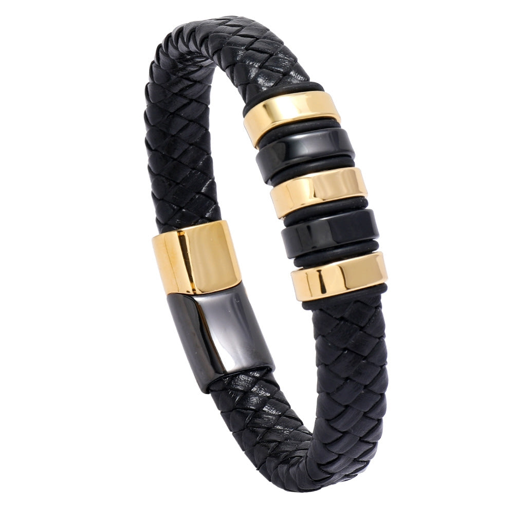 Creative Two-Color Stainless Steel Magnetic Buckle Men's Leather Bracelet