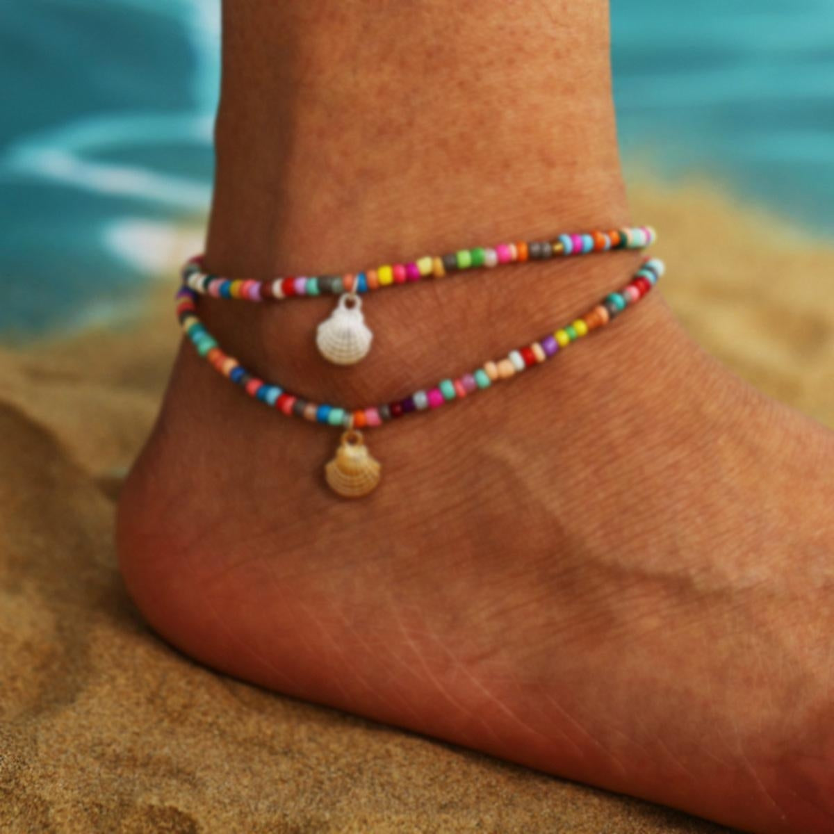 Creative Vintage Bohemian Shell Pendant Beaded Anklet Bracelet