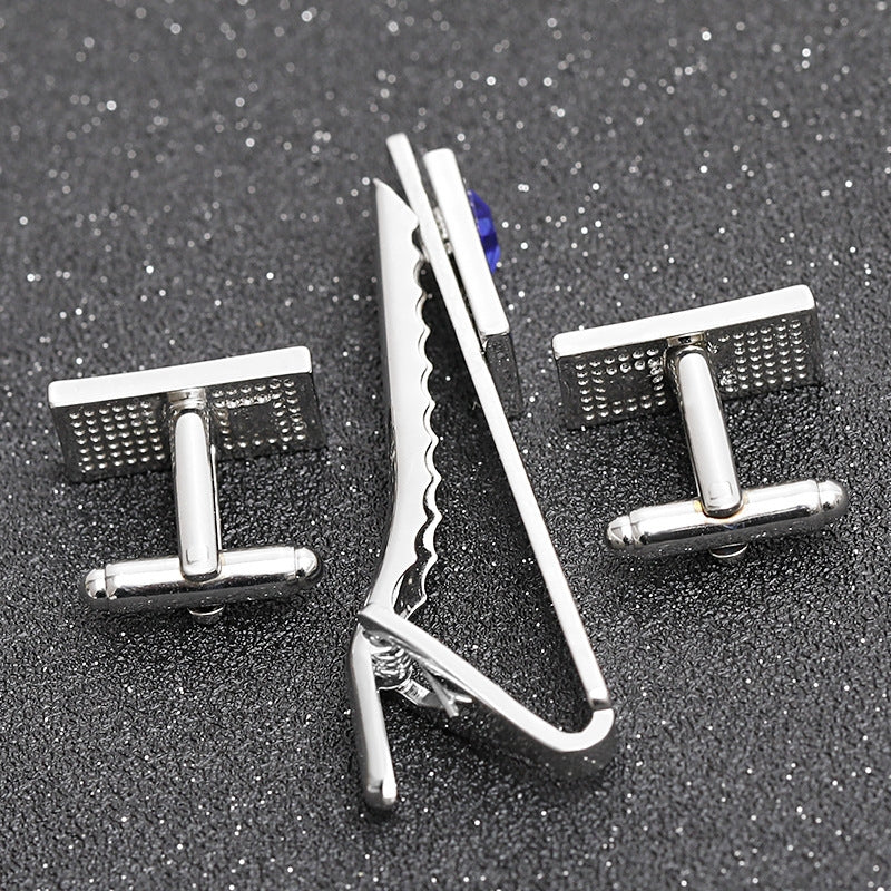 Men's Business Suit French Alloy Cufflinks and Tie Clips Set