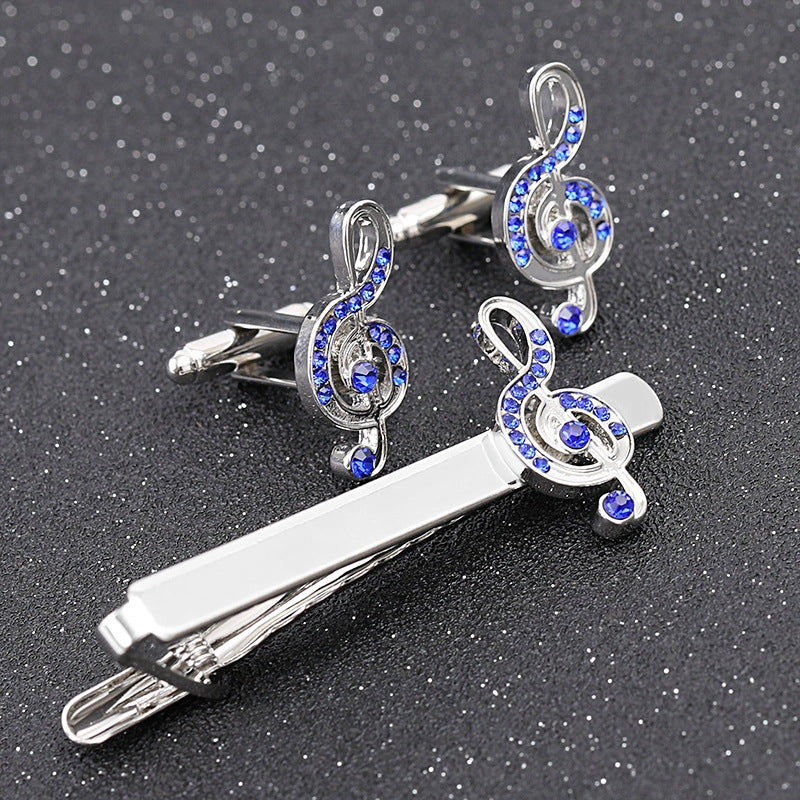 Men's French Business Shirt Cufflinks and Tie Clip Set - Note Diamond Design