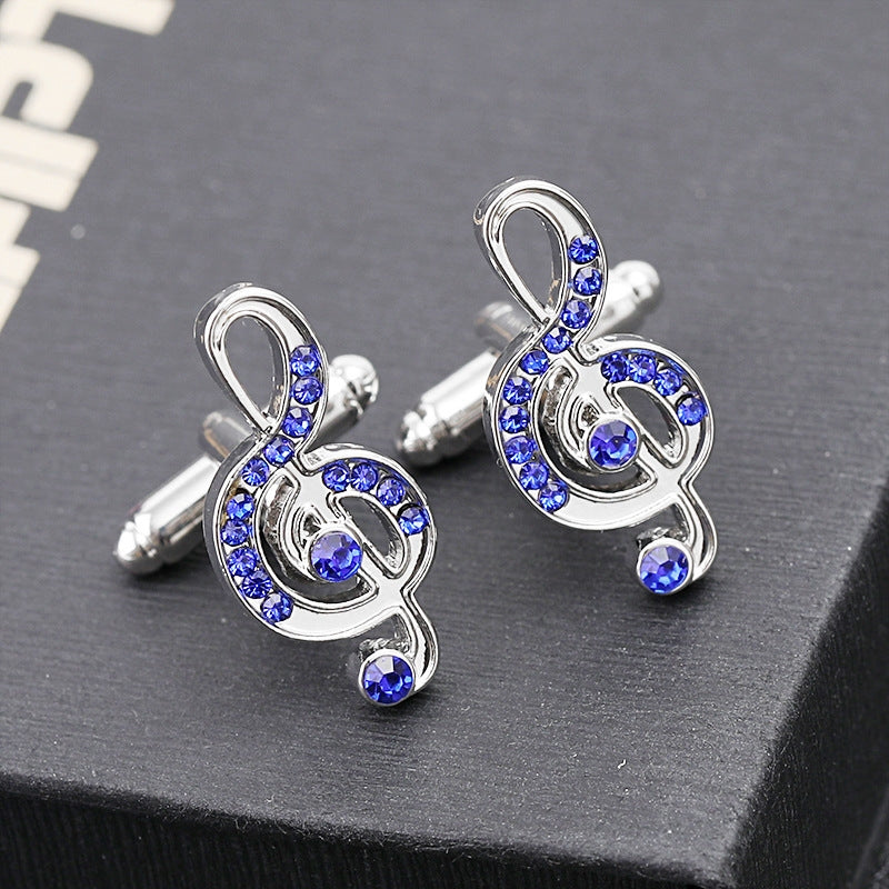 Men's French Business Shirt Cufflinks and Tie Clip Set - Note Diamond Design