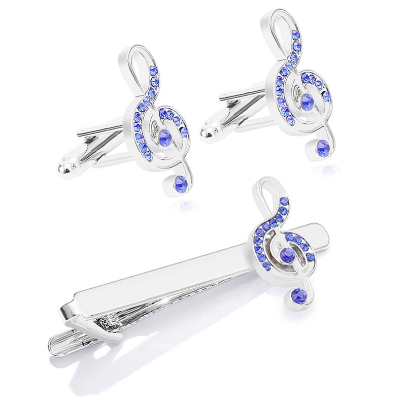 Men's French Business Shirt Cufflinks and Tie Clip Set - Note Diamond Design
