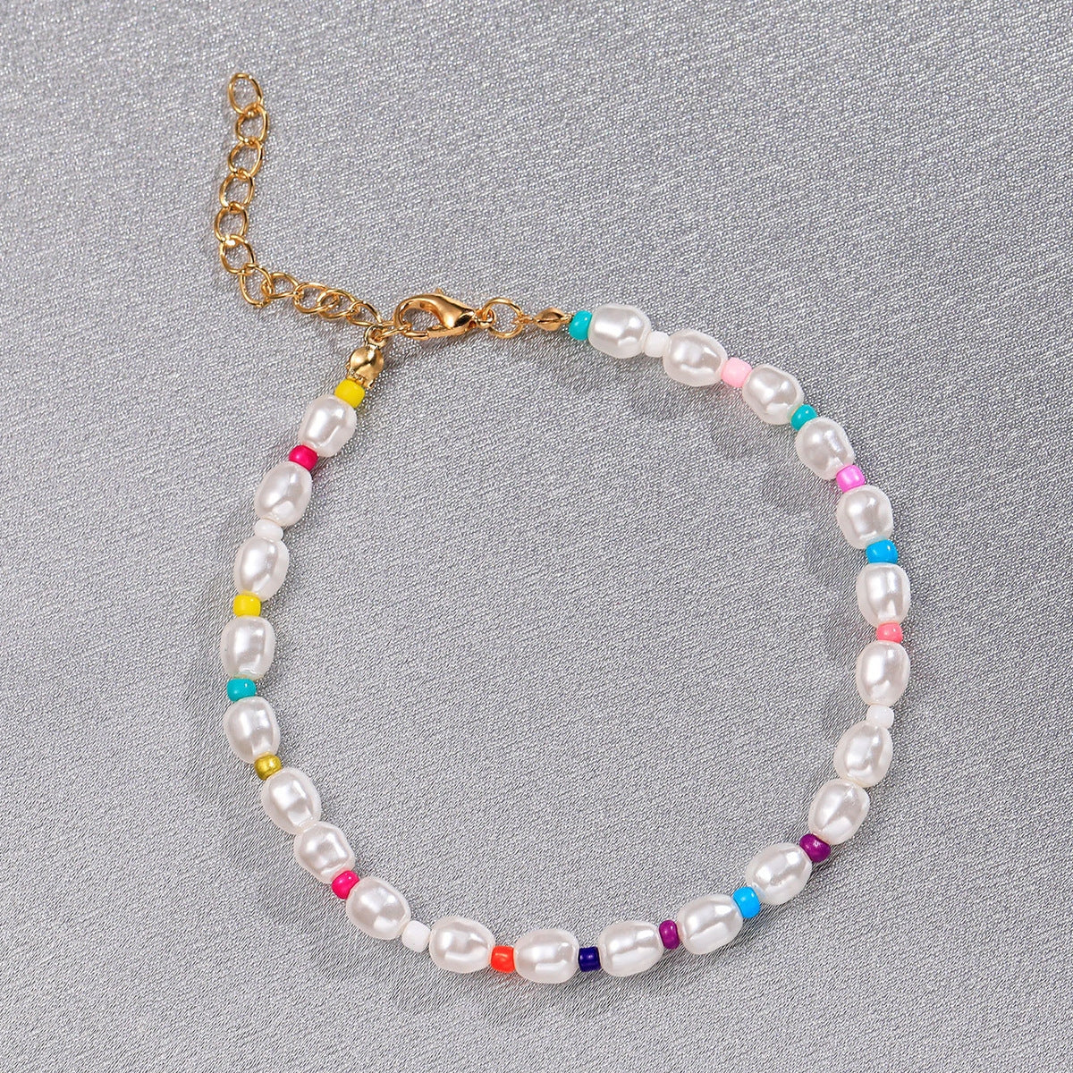 Bohemian Baroque Pearl Bracelet & Colorful Beaded Anklet Beach Chain
