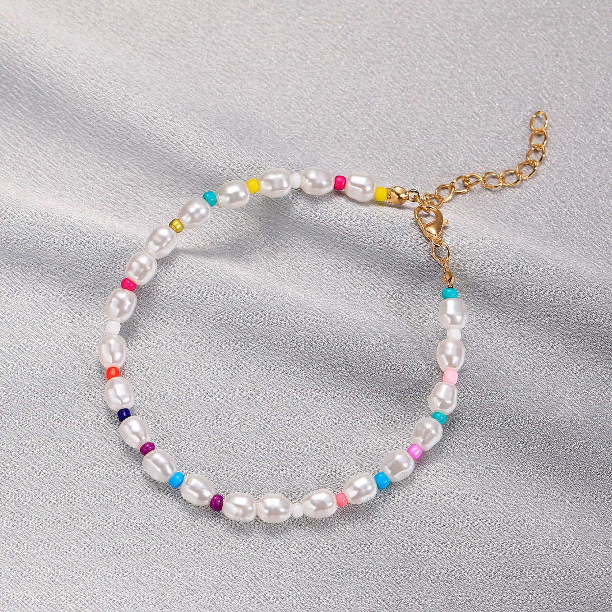 Bohemian Baroque Pearl Bracelet & Colorful Beaded Anklet Beach Chain