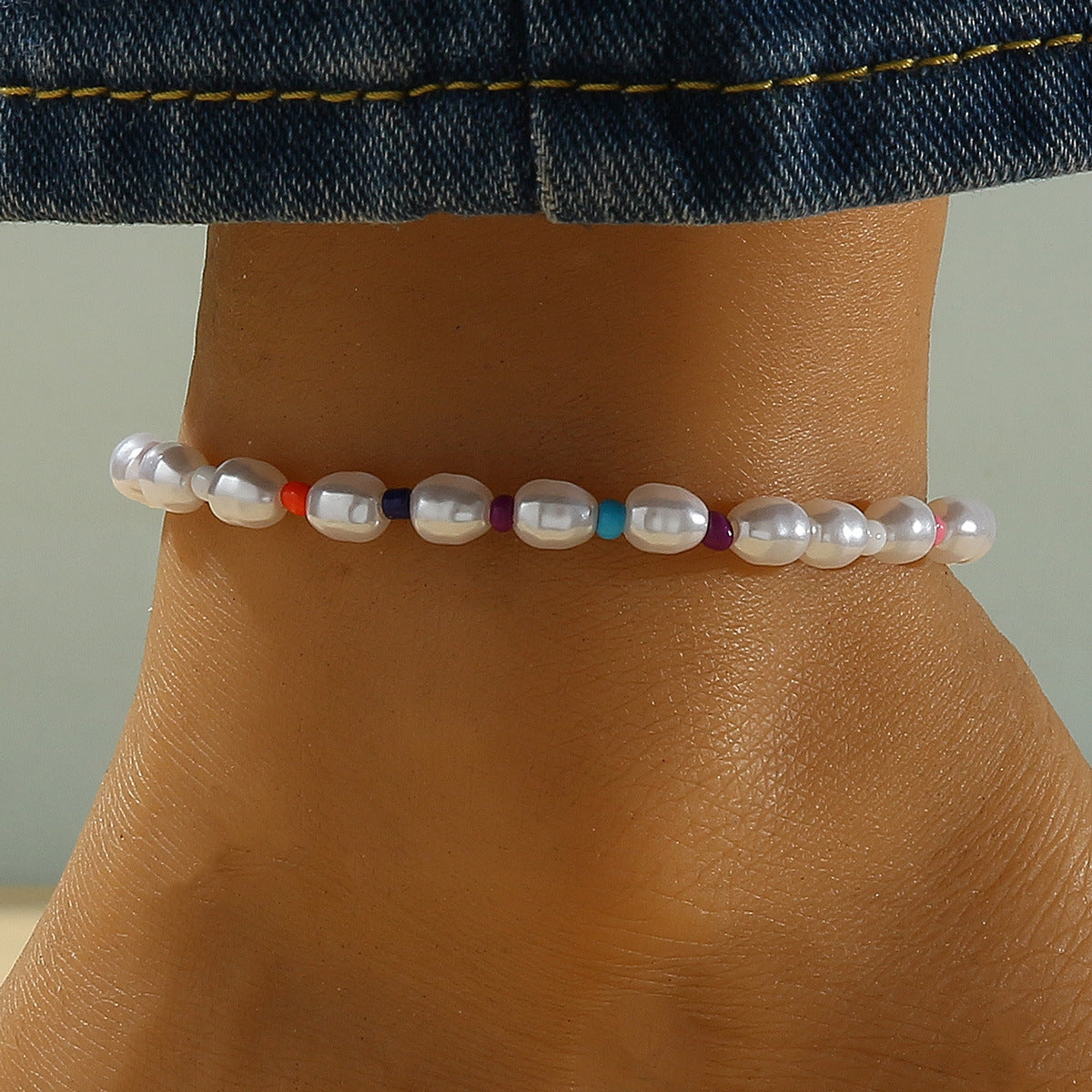 Bohemian Baroque Pearl Bracelet & Colorful Beaded Anklet Beach Chain