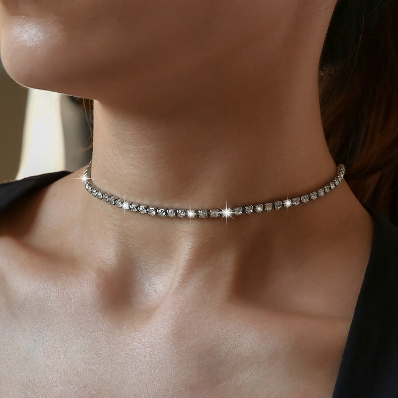 European and American Simple Diamond-Studded Women's Choker Necklace