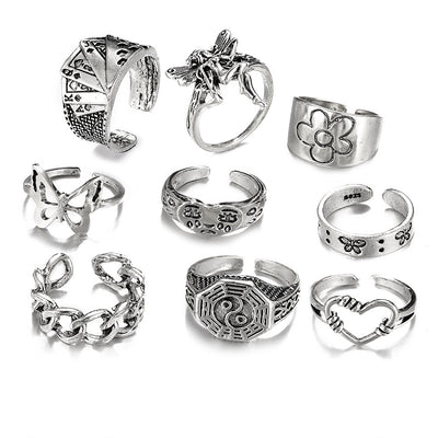 Creative Fashion Butterfly Solitaire Ring Set - 9 Pieces