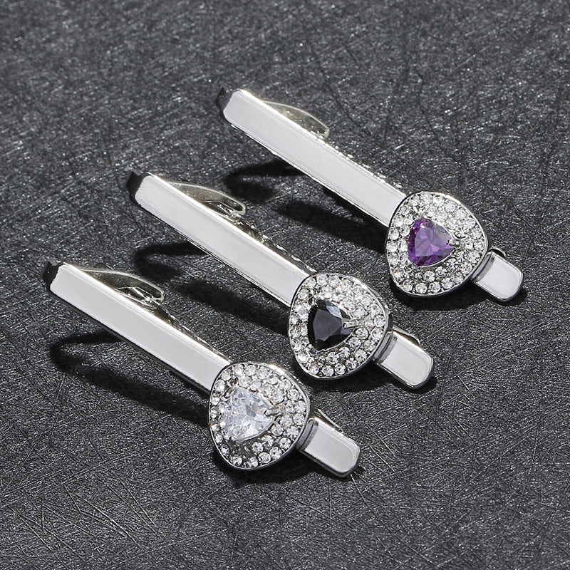 European American Men's French Business Shirt Accessories Set - Crystal Triangle Tie Clip & Cufflinks