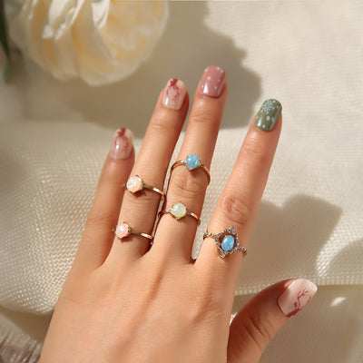 New Fashion Candy Color Amber-Inspired 5-Piece Ring Set