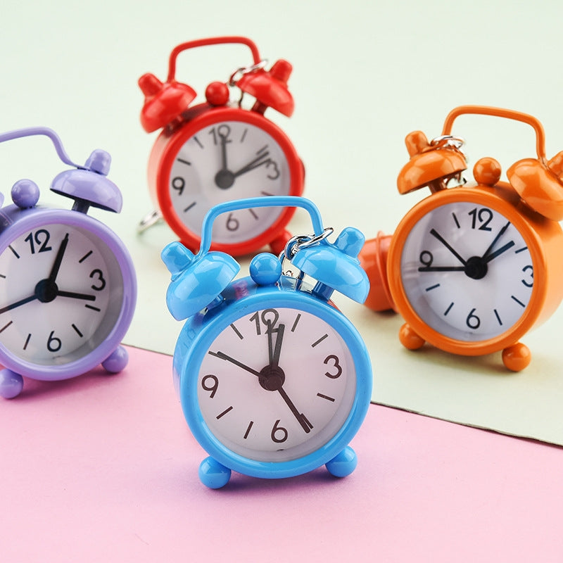 Cute Mini Alarm Clock Keychain - Iron Plated Cartoon Keyring for Bags and Gifts