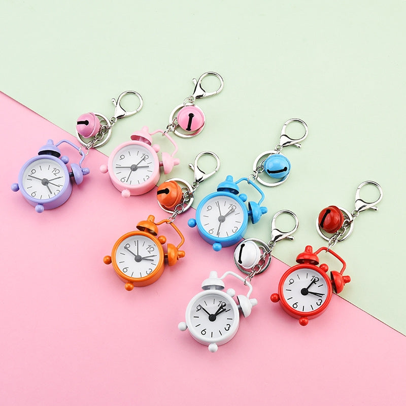 Cute Mini Alarm Clock Keychain - Iron Plated Cartoon Keyring for Bags and Gifts