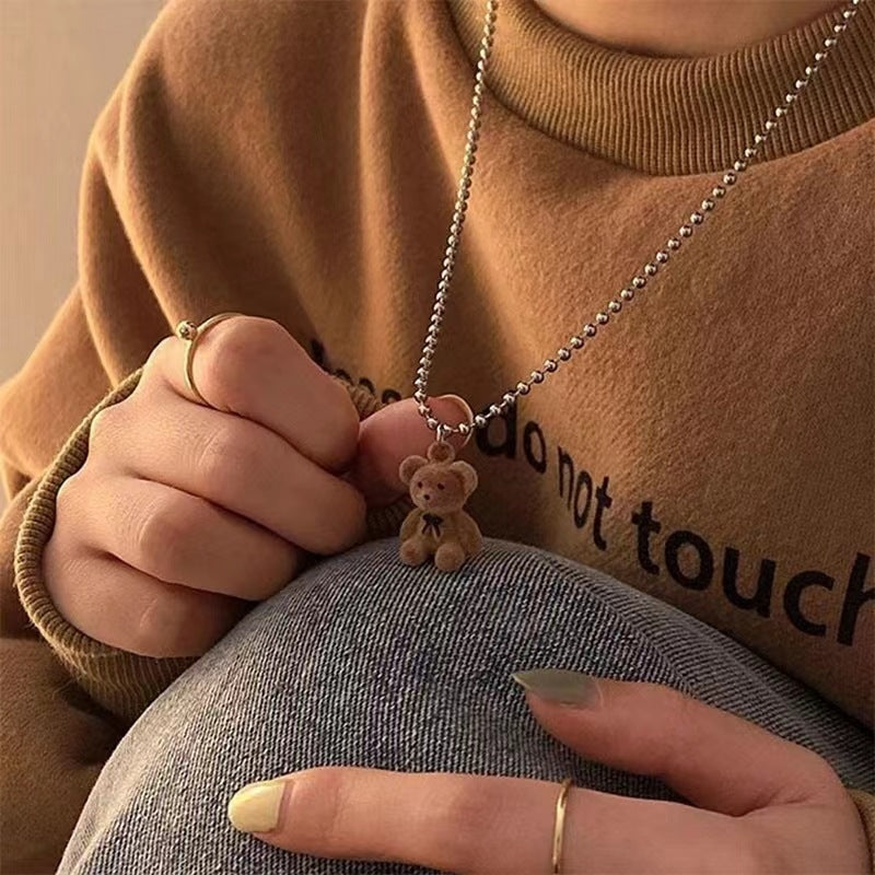 Cute Teddy Bear Pendant Necklace for Women - Trendy Alloy Plating Choker Chain