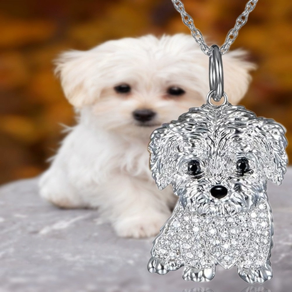 Cute Maltese Dog Animal Pendant Necklace