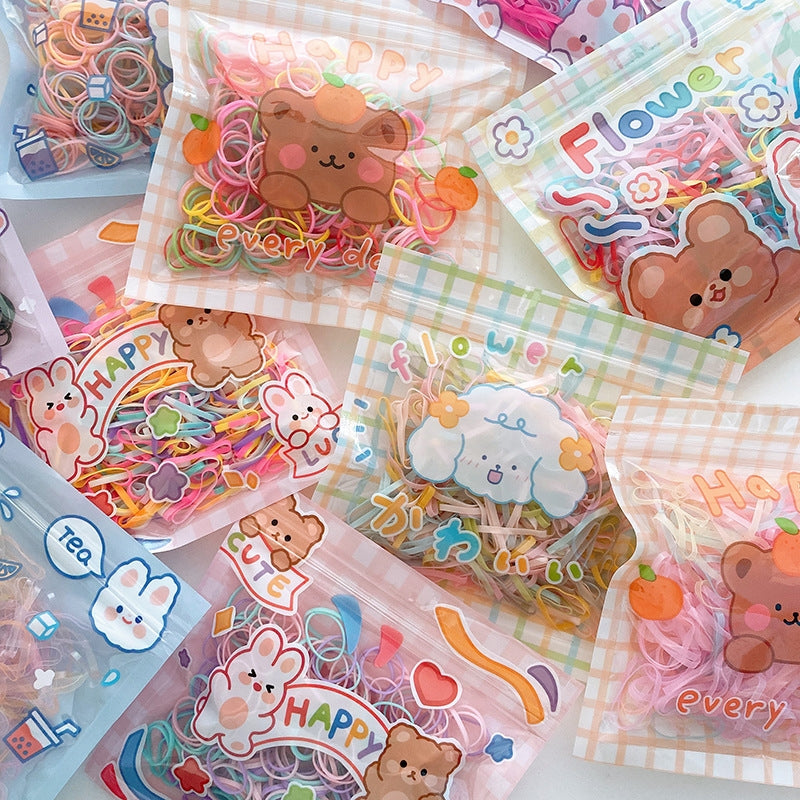 Cute Animal & Ice Cream Color Children's Hair Ties - 200 Bags of High Stretch Rubber Bands