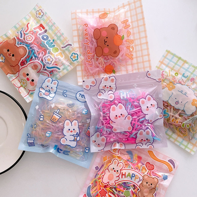 Cute Animal & Ice Cream Color Children's Hair Ties - 200 Bags of High Stretch Rubber Bands