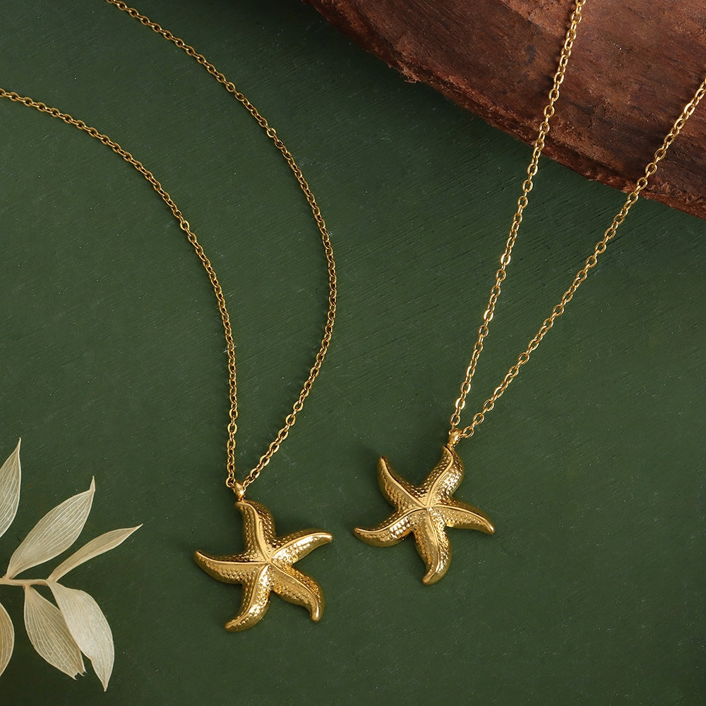 18k Gold Plated Starfish Pendant Necklace - Minimalist Titanium Steel Design